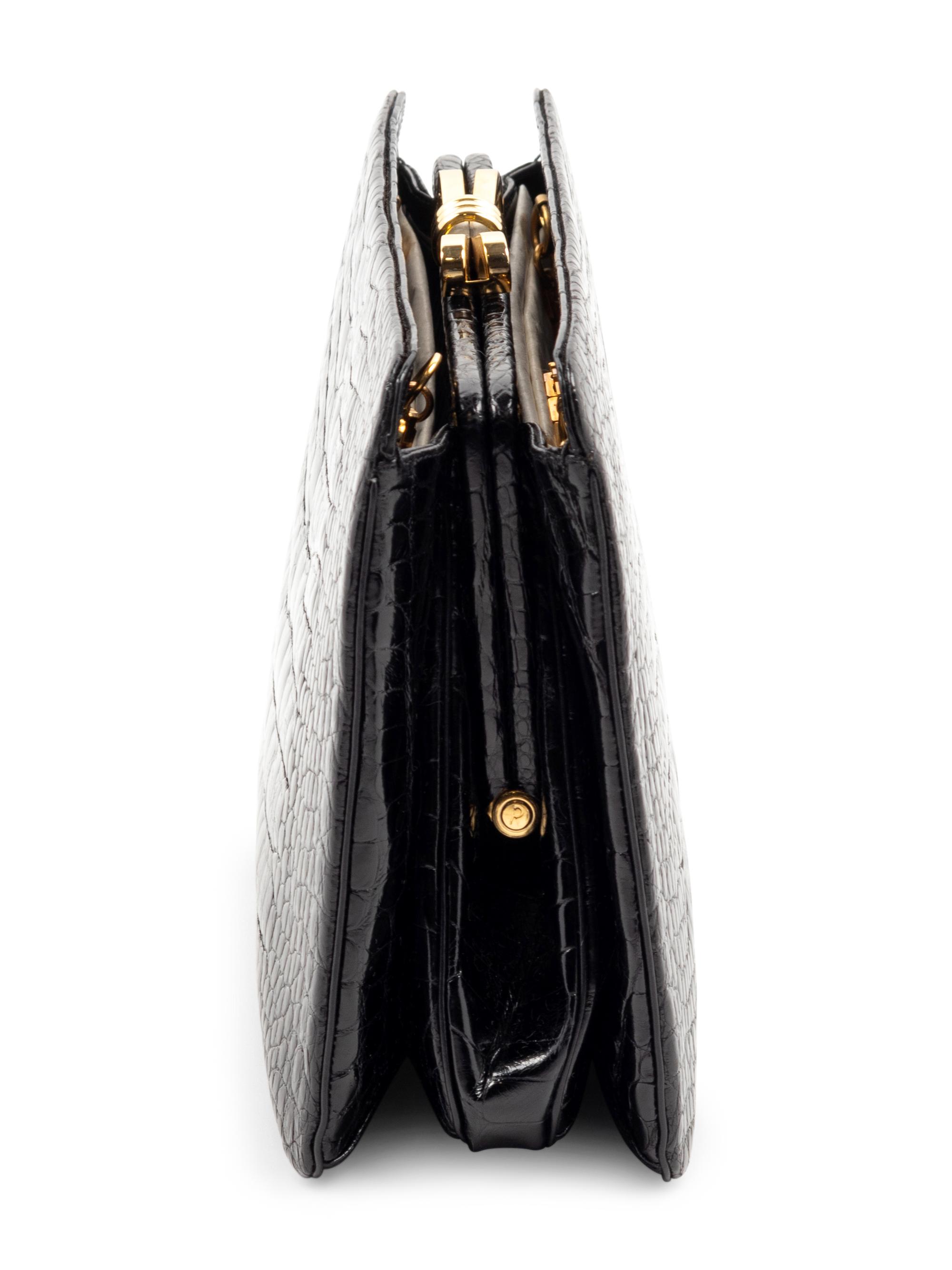 Judith Leiber Black Alligator Frame Shoulder Bag,
