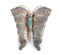 Southwestern Silver and Turqoise Butterfly Pin Height 2 3/4 x width 2 1/2 inches