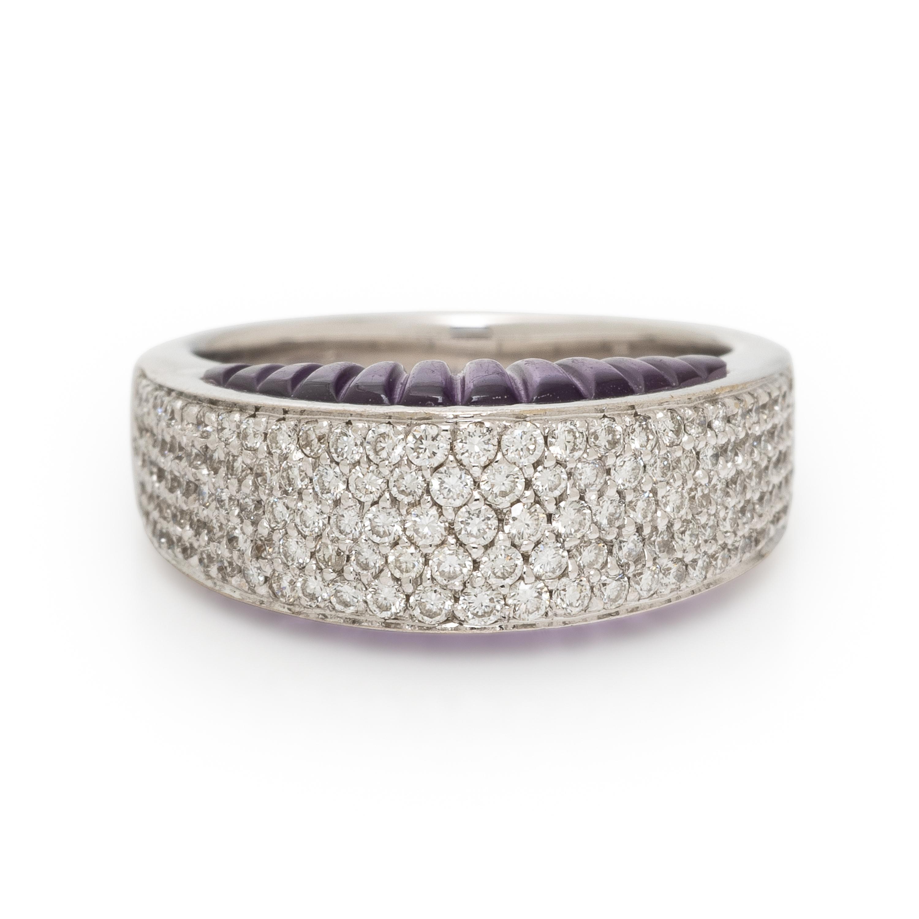 Io Sì by Stefan Hafner, Carved Amethyst, Diamond, and White Gold Ring