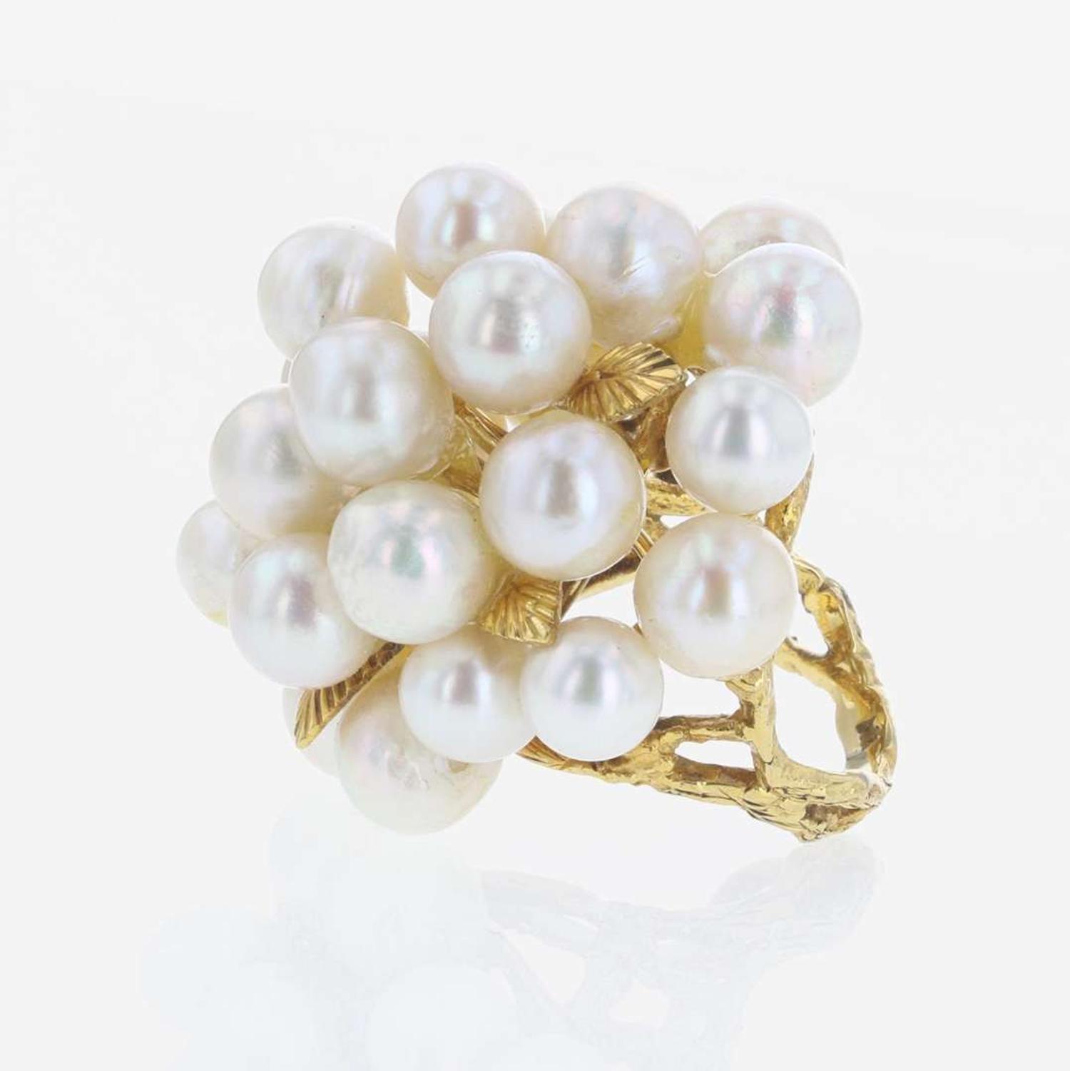 A 14K Yellow Gold Brutalist Pearl Ring