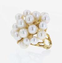 A 14K Yellow Gold Brutalist Pearl Ring