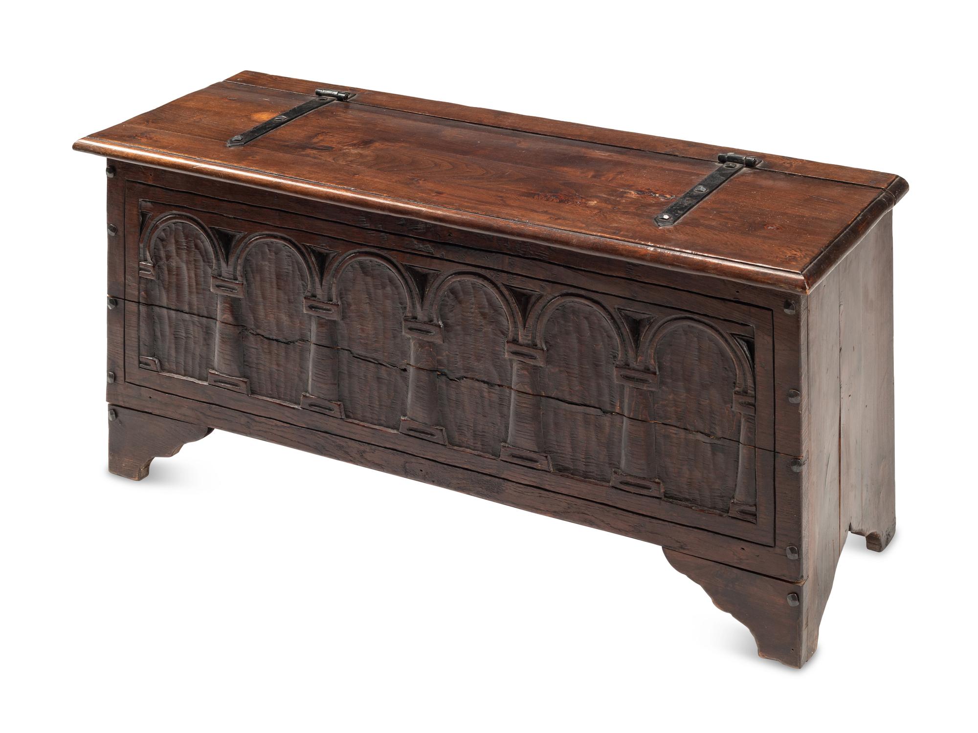 A Renaissance Revival Oak and Walnut Coffer