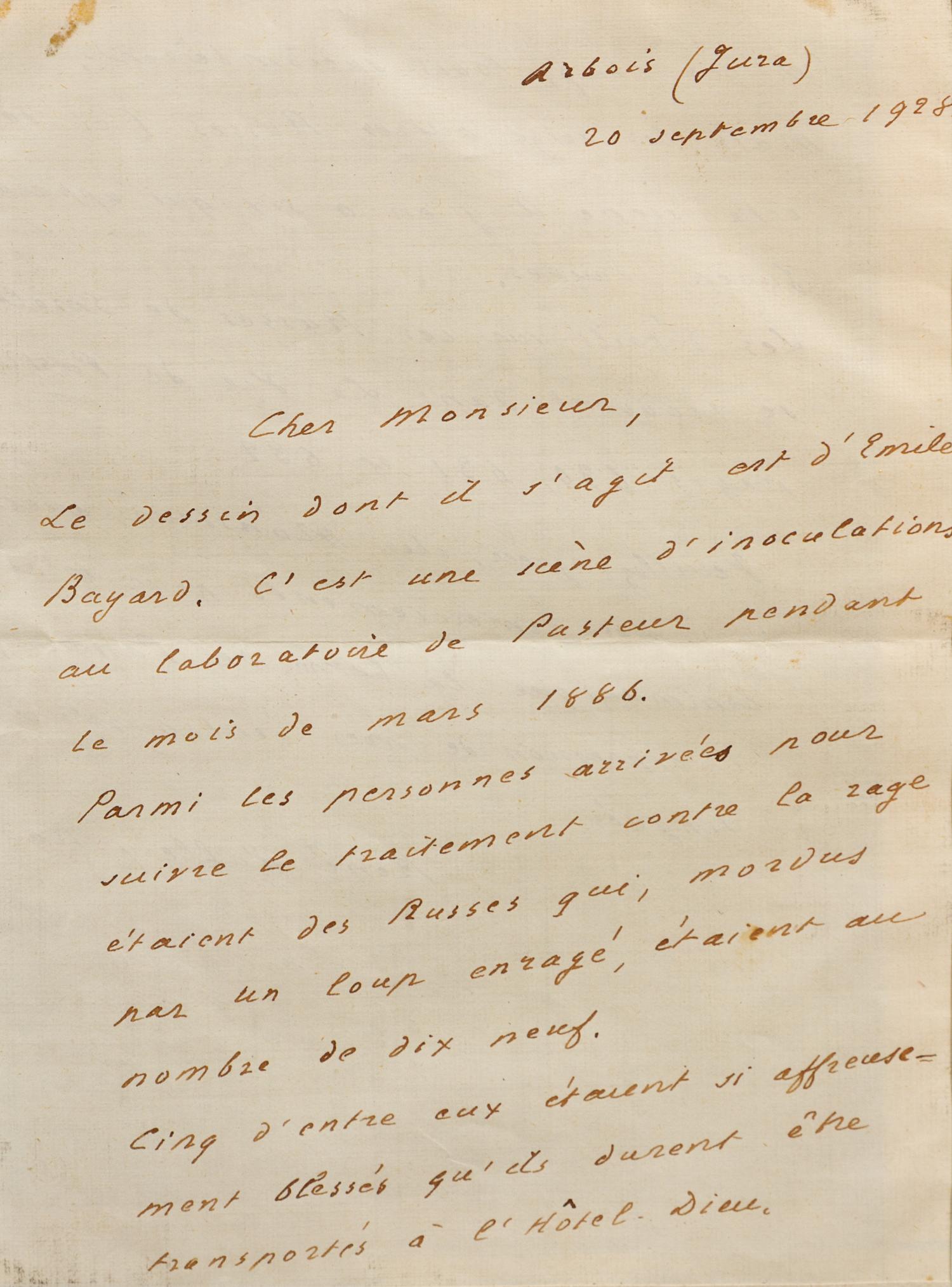 PASTEUR, Louis (1822-1895). Autograph letter signed ("L. Pasteur"), in French, to an unnamed recipient. Paris, 14 May 1886.