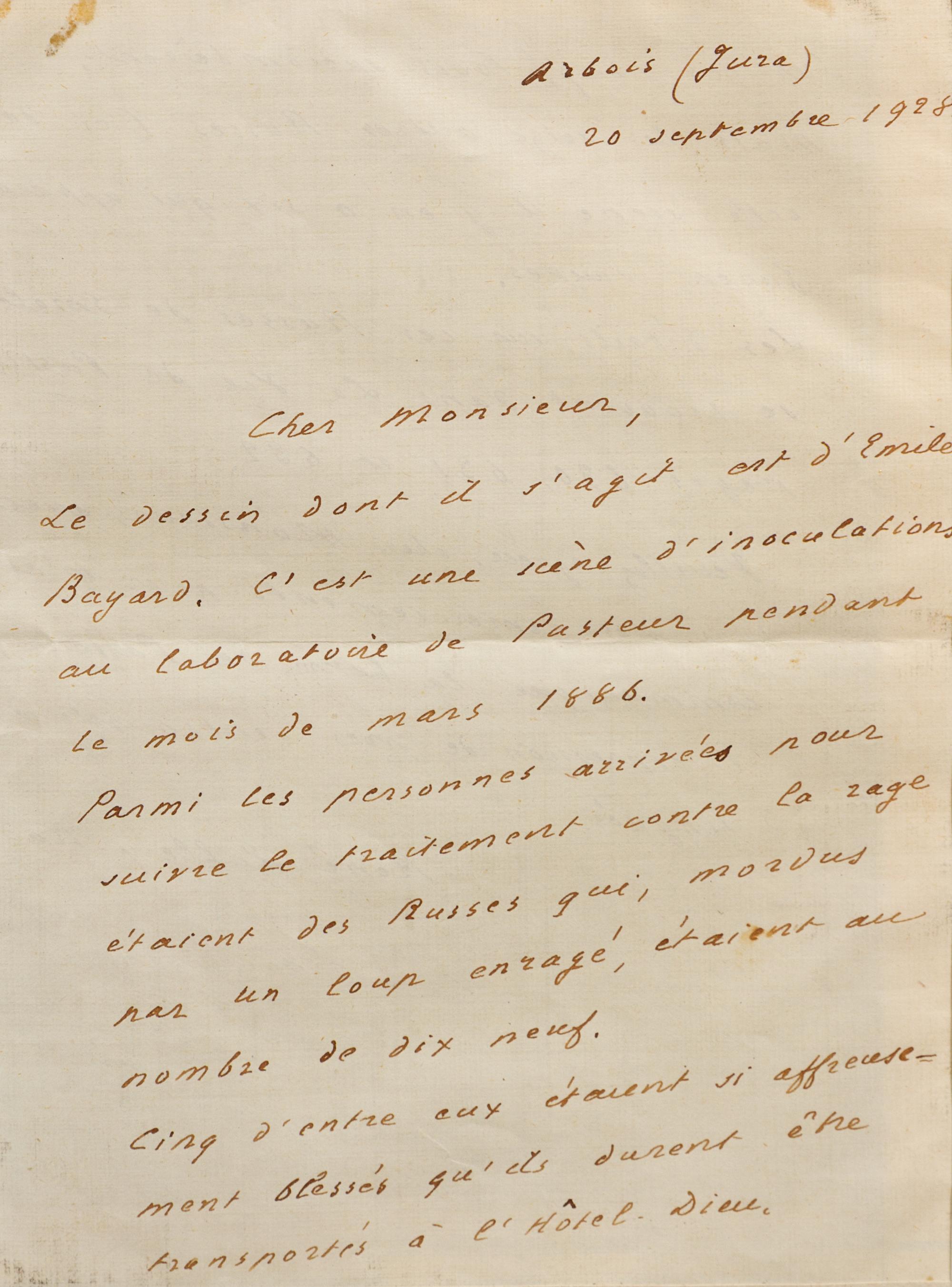 PASTEUR, Louis (1822-1895). Autograph letter signed ("L. Pasteur"), in French, to an unnamed recipient. Paris, 14 May 1886.
