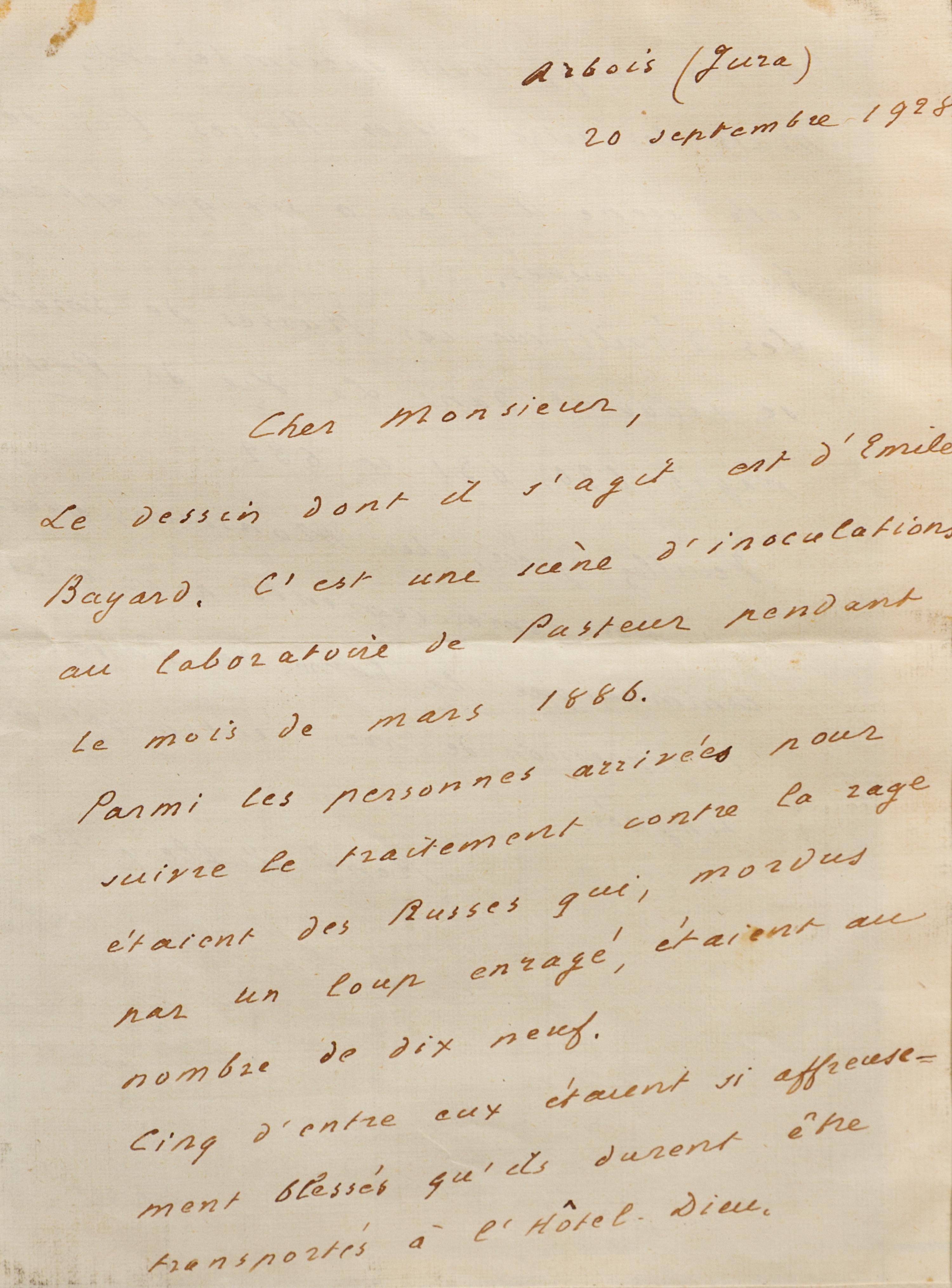PASTEUR, Louis (1822-1895). Autograph letter signed ("L. Pasteur"), in French, to an unnamed recipient. Paris, 14 May 1886.