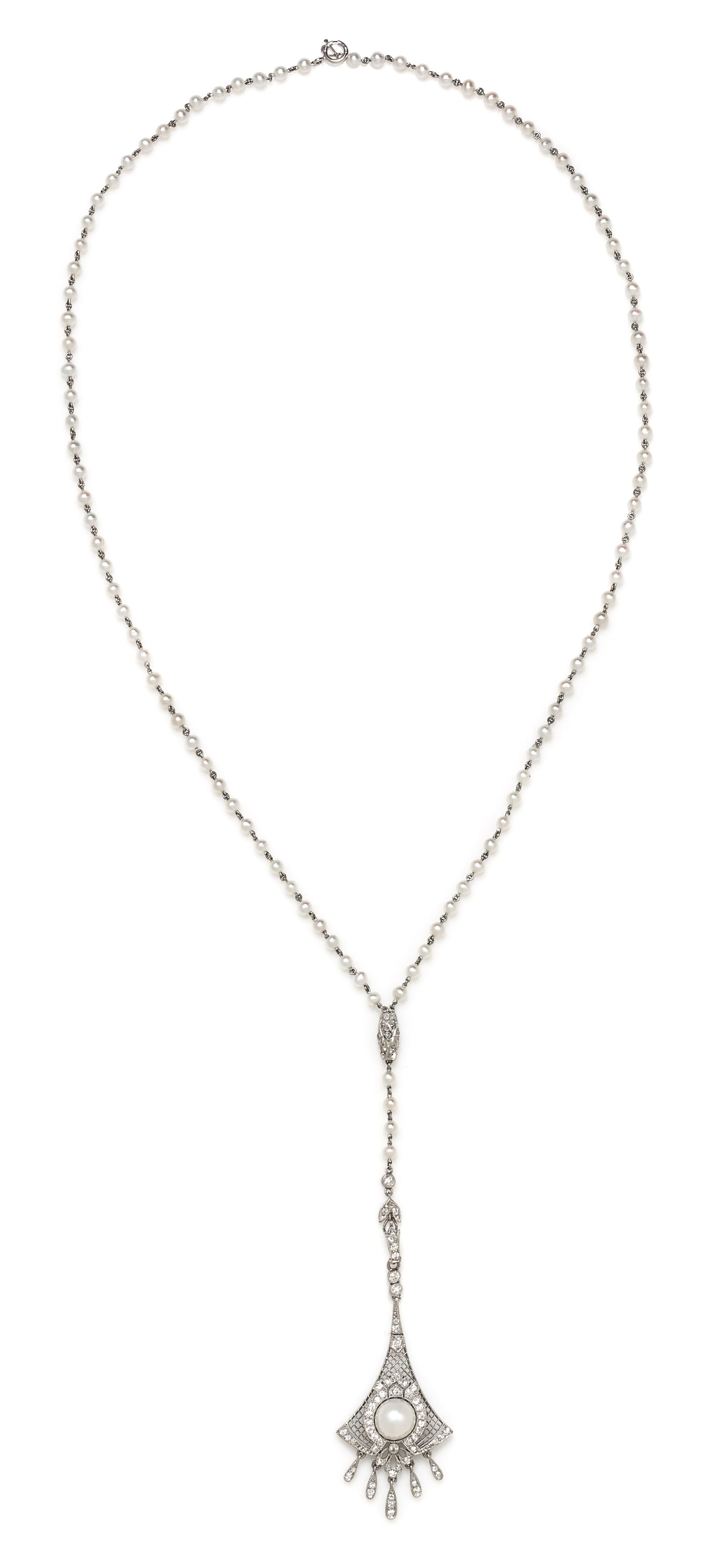 An Edwardian Platinum, Natural Pearl and Diamond Pendant, Black Starr & Frost, 9.20 dwts.