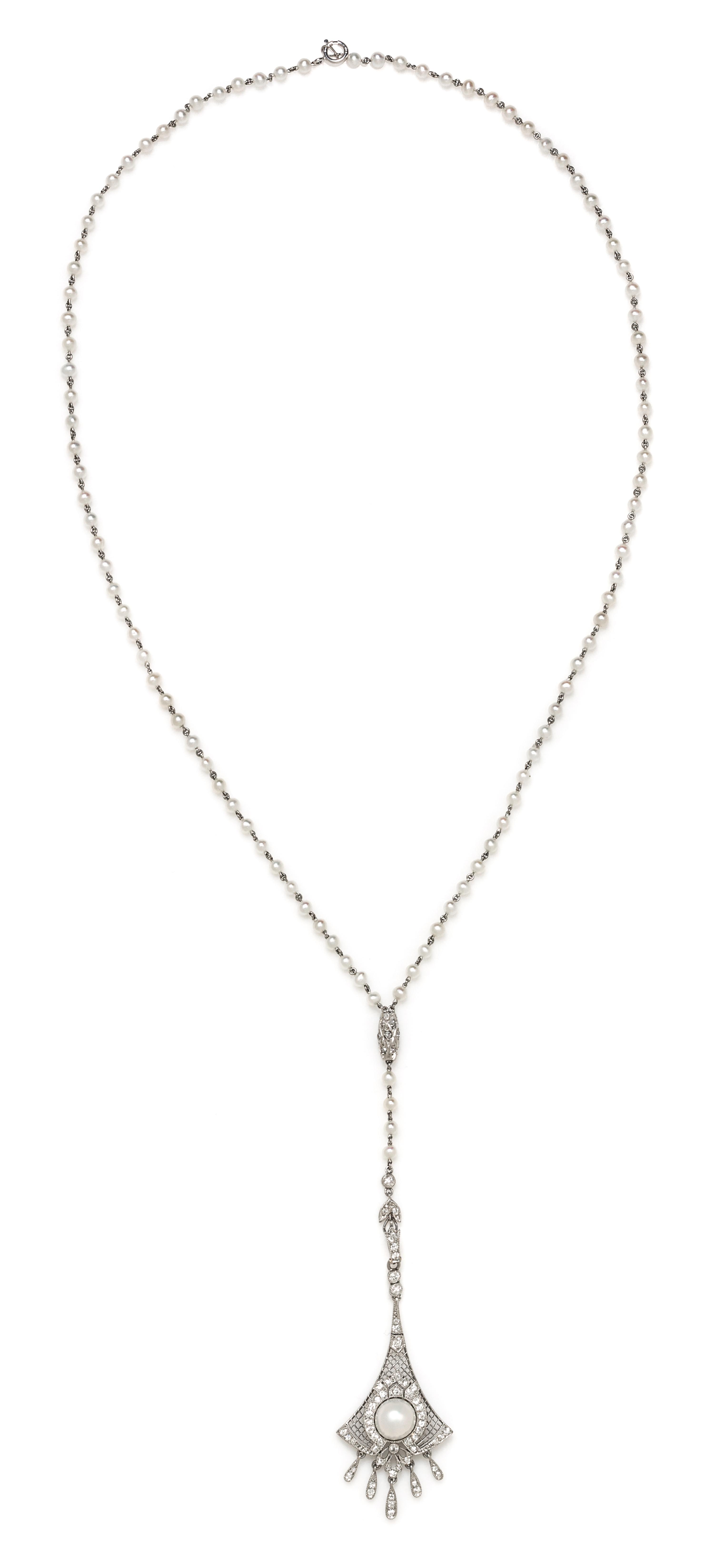 An Edwardian Platinum, Natural Pearl and Diamond Pendant, Black Starr & Frost, 9.20 dwts.