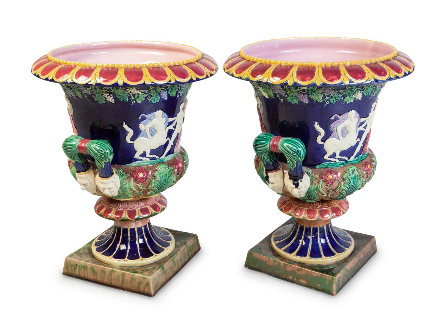 A Pair of Majolica Urns