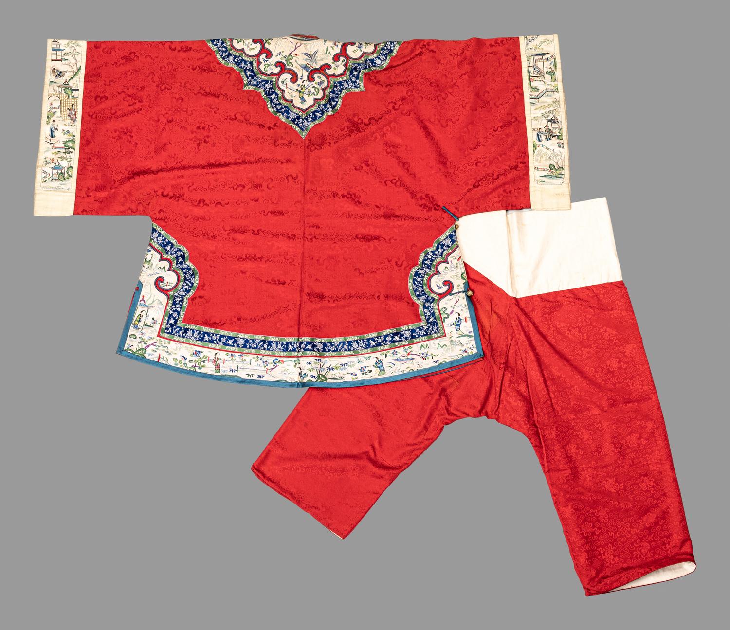 A Red Ground Embroidered Silk Lady's Jacket and Pants