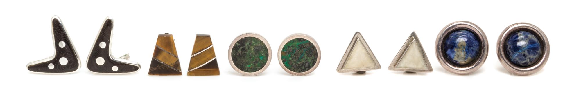 A Collection of Sterling Silver and Multi Gem Earclips, 57.90 dwts.