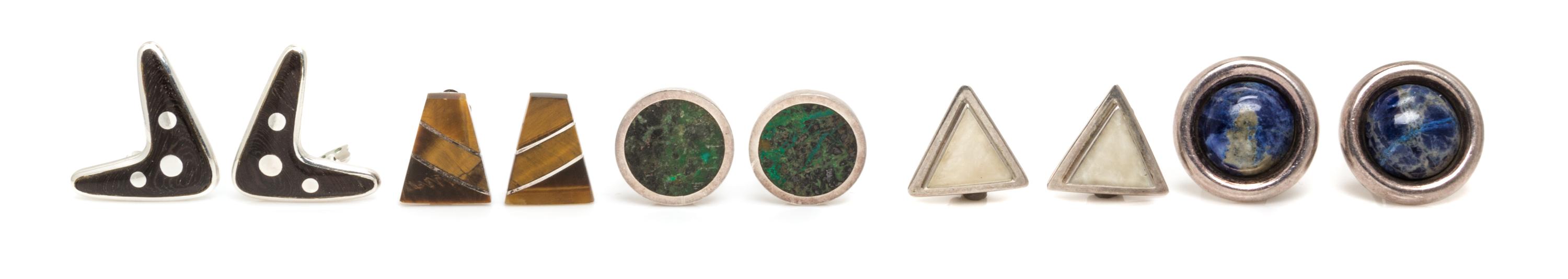A Collection of Sterling Silver and Multi Gem Earclips, 57.90 dwts.