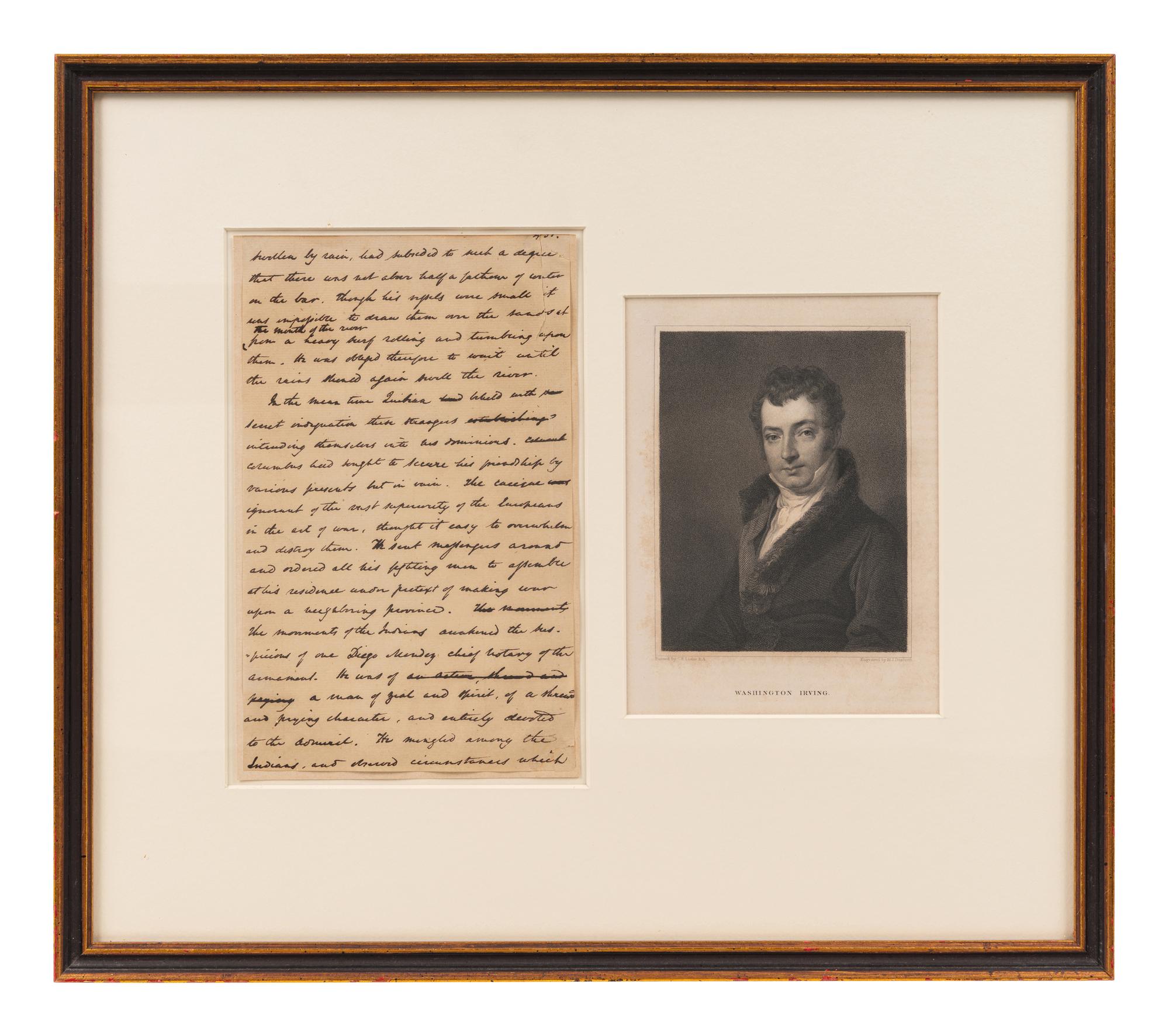 IRVING, Washington (1783-1859). Autograph manuscript fragment from Book XV, Chapter VII of A History of the Life and Voyages of Christopher Columbus , published New York, 1828.