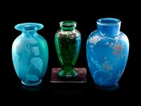 Two Simulated Cameo Glass Vases and a Silver Overlay Glass Vase