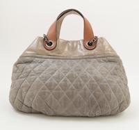 A Chanel Grey Leather Quilted Handbag, 15" x 10" x 5.5"; Handle drop: 4".