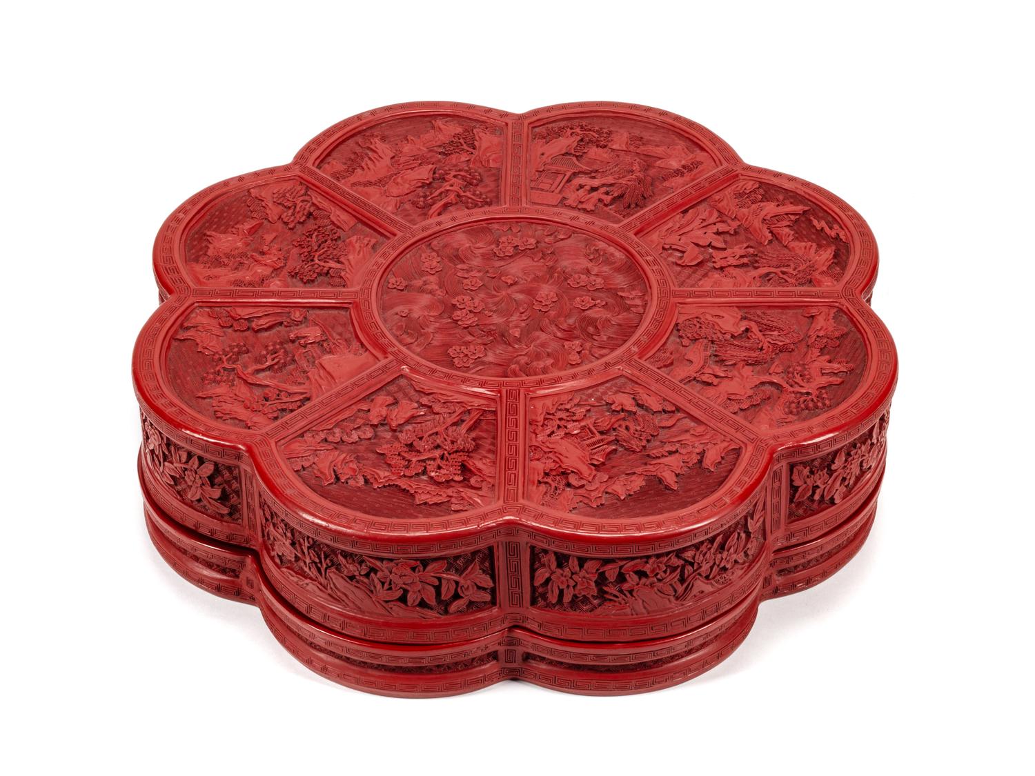 A Chinese Carved Red Lacquer Box and Cover