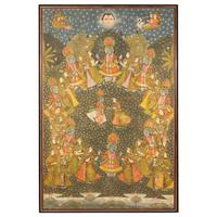 An Indian Pichwai Depicting a Rasa Mandala with Krishna and Gopis, 19th-Early 20th Century 十九至二十世紀初 Krishna及Gopis印度畫
