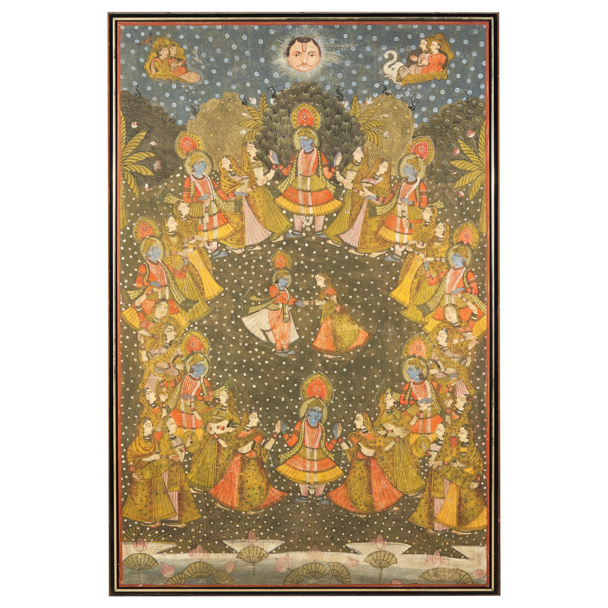 An Indian Pichwai Depicting a Rasa Mandala with Krishna and Gopis, 19th-Early 20th Century 十九至二十世紀初 Krishna及Gopis印度畫