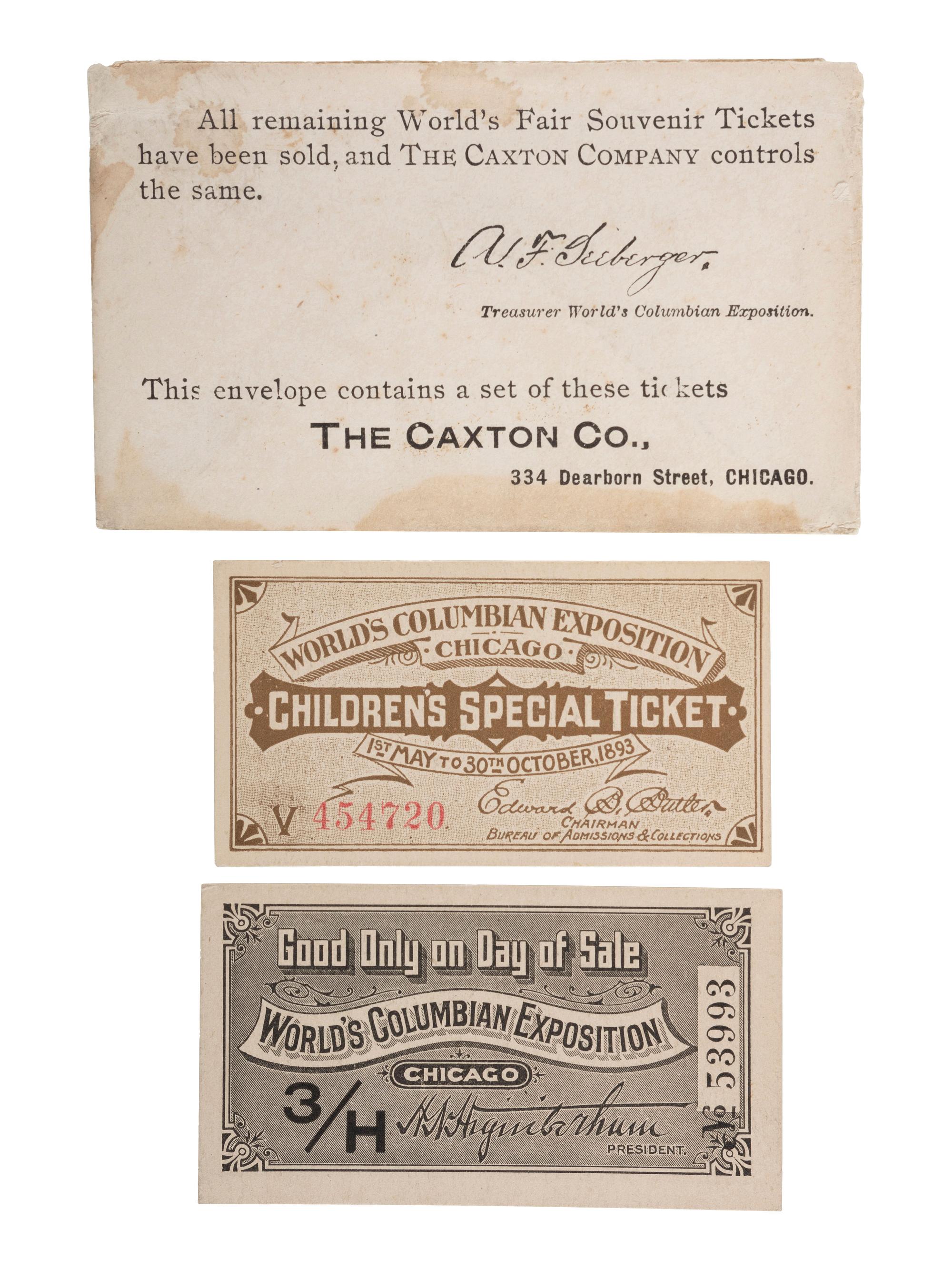 [GENERAL AMERICANA]. World's Columbian Exposition group of tickets and State of Louisiana $5 dollar bonds.