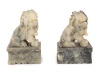 A Pair of Chinese Carved Hardstone Temple Guardians
