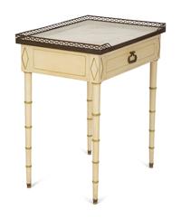 A Regency Style Painted Side Table with Brass Three-Quarter Gallery Top