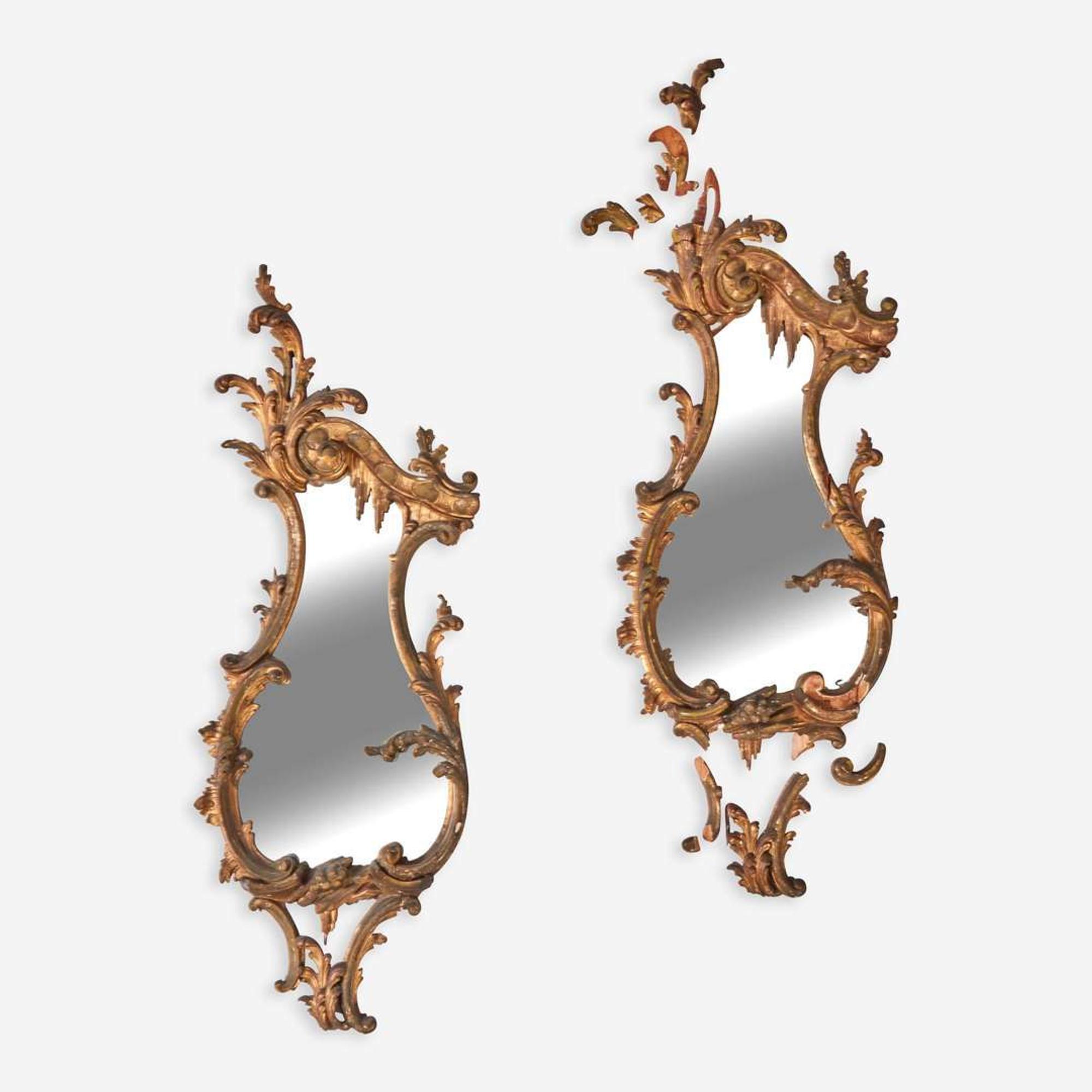 A Pair of George III Carved Giltwood Cartouche Mirrors
