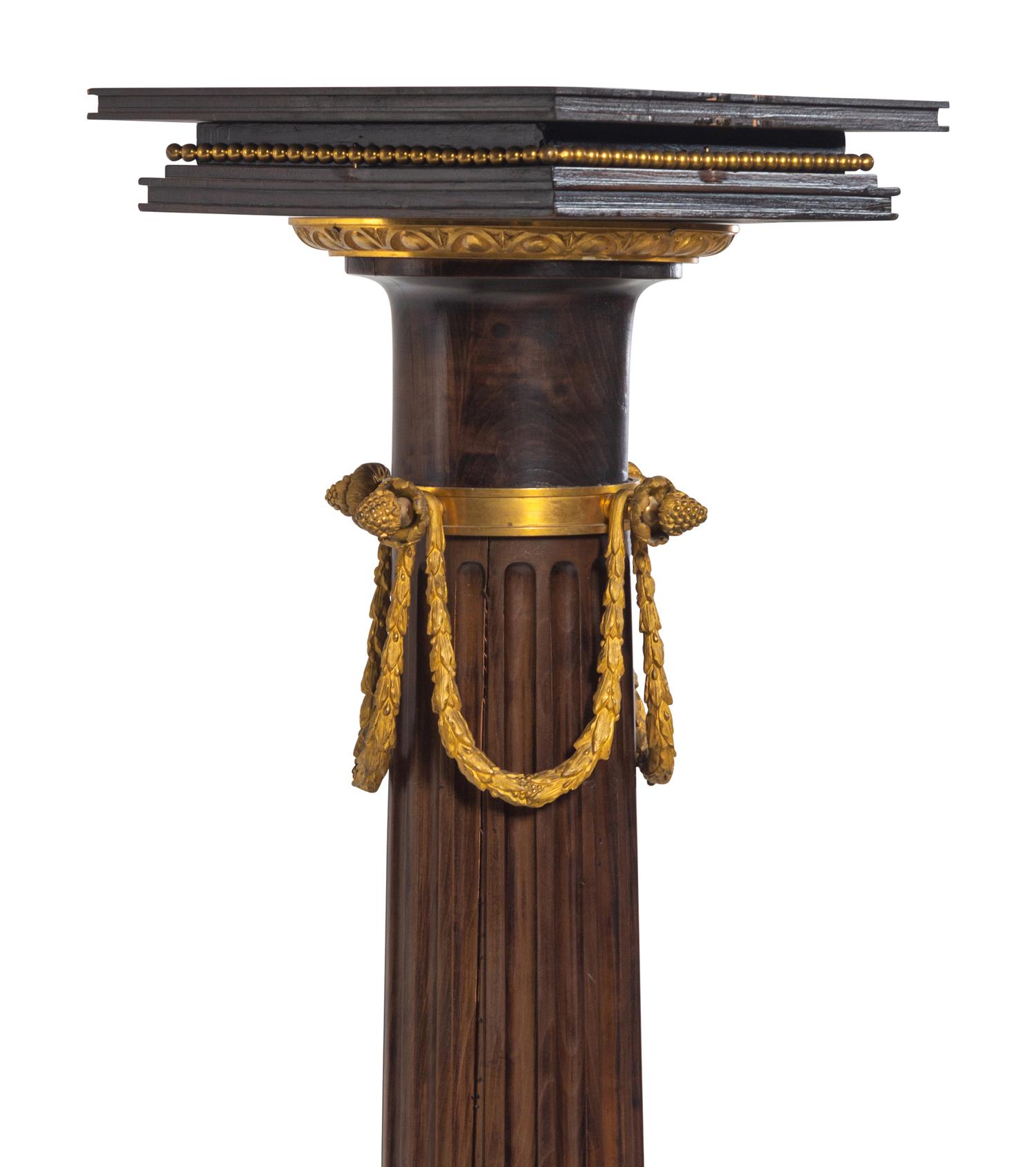 A Continental Gilt Bronze Mounted Walnut Pedestal