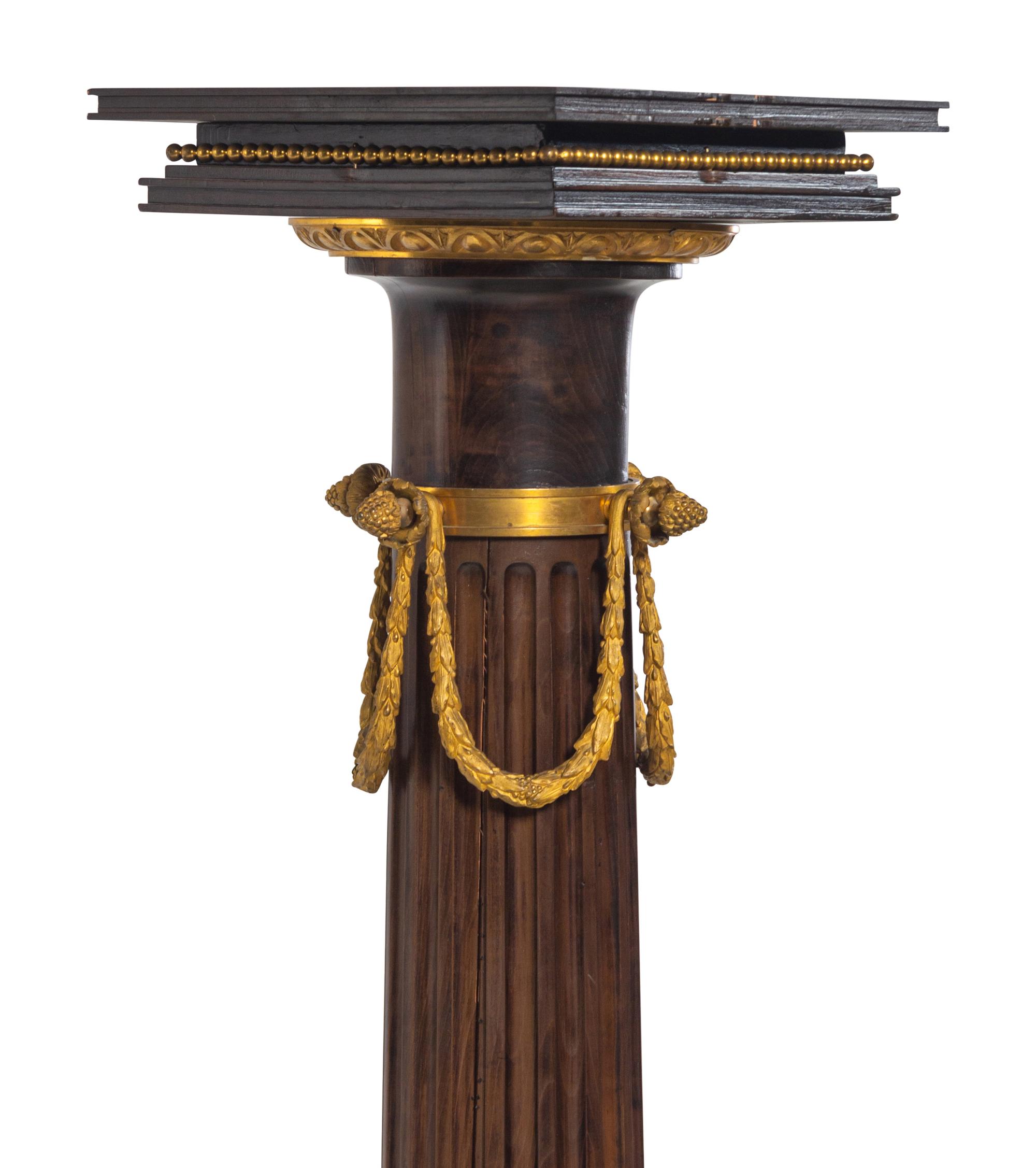 A Continental Gilt Bronze Mounted Walnut Pedestal