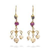 A Pair of Byzantine Gold, Pearl, and Glass Earrings