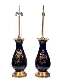 A Pair of Sèvres Style Porcelain Vases Mounted as Lamps