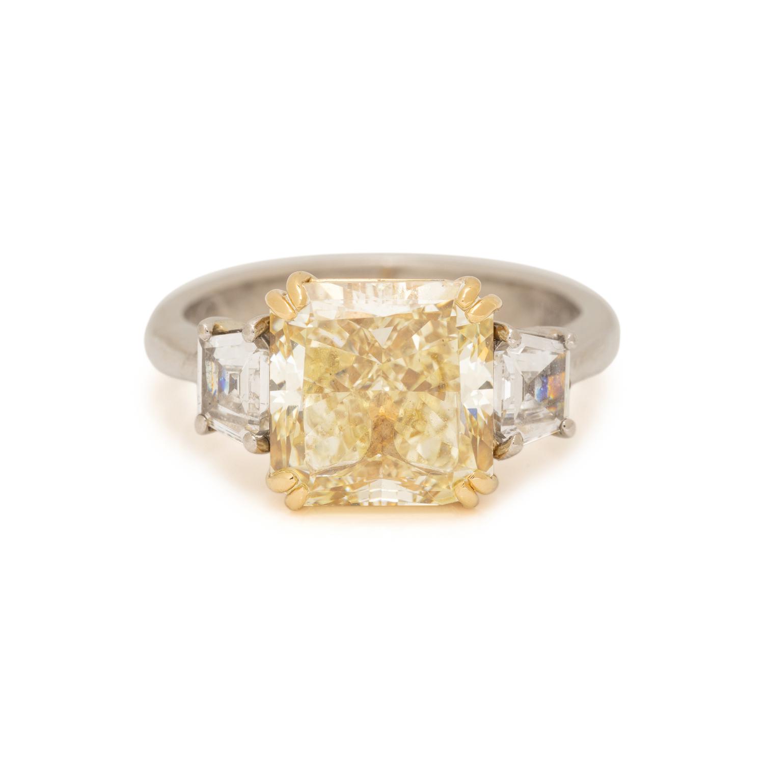 FANCY YELLOW DIAMOND AND DIAMOND RING