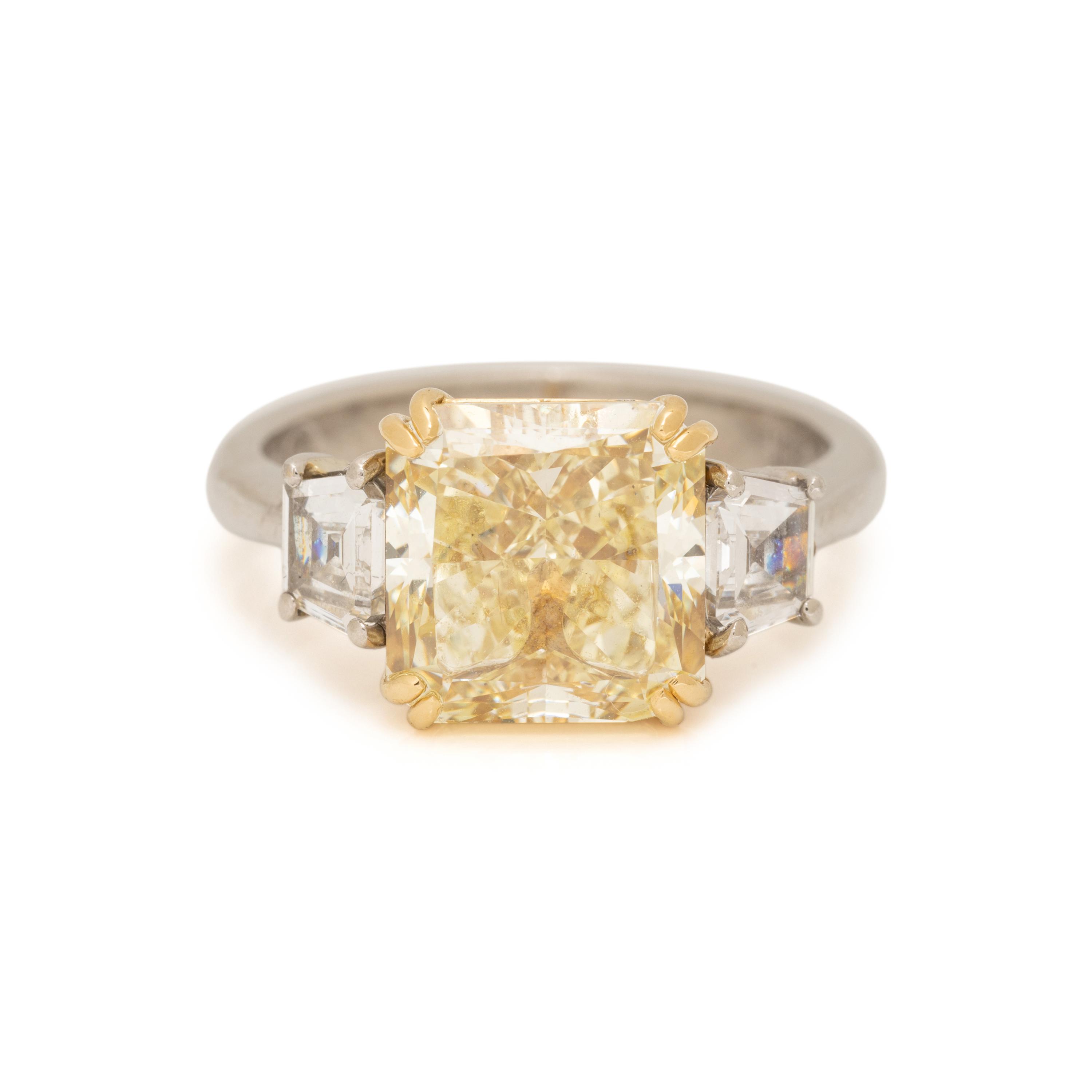 FANCY YELLOW DIAMOND AND DIAMOND RING