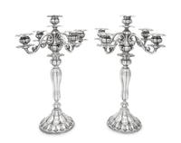 A Pair of Continental Silver Five-Light Candelabra