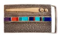 Silver and Gold Belt Buckle, with Inlay Lot is located and will ship from Denver, Colorado.