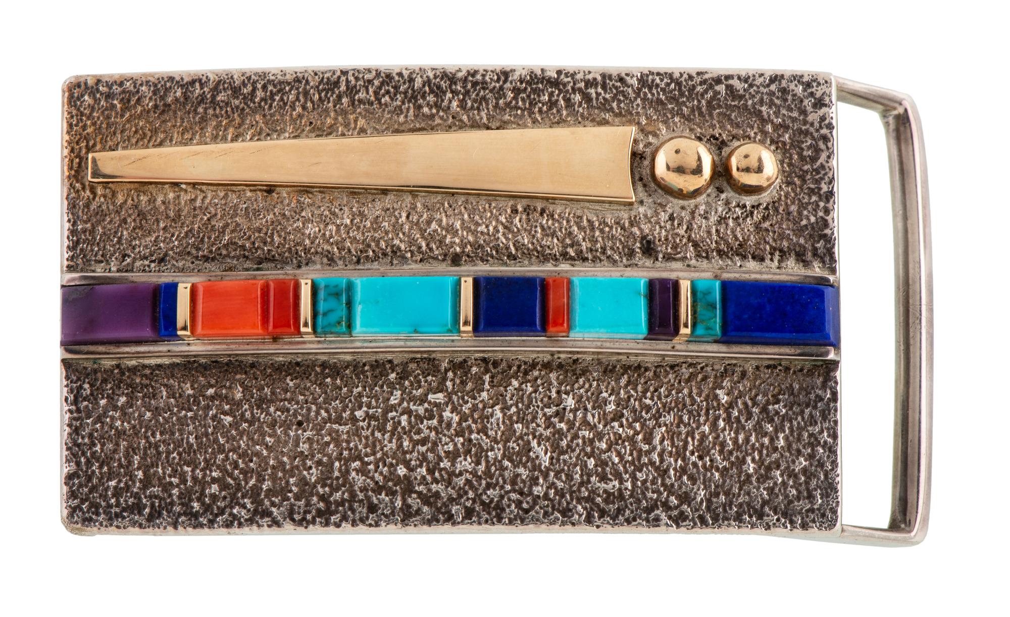 Silver and Gold Belt Buckle, with Inlay Lot is located and will ship from Denver, Colorado.