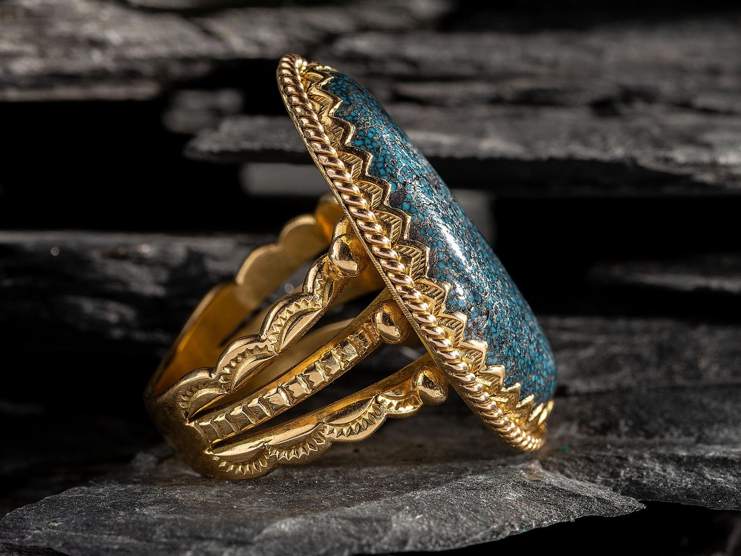 18K Gold and 22.7ct Lander Blue Turquoise Ring