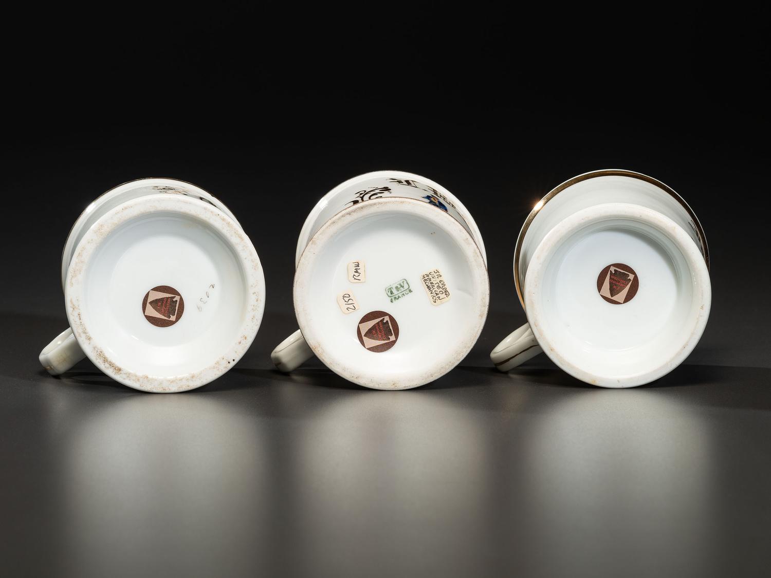 Three Cyclist's Fraternal Porcelain Shaving Mugs