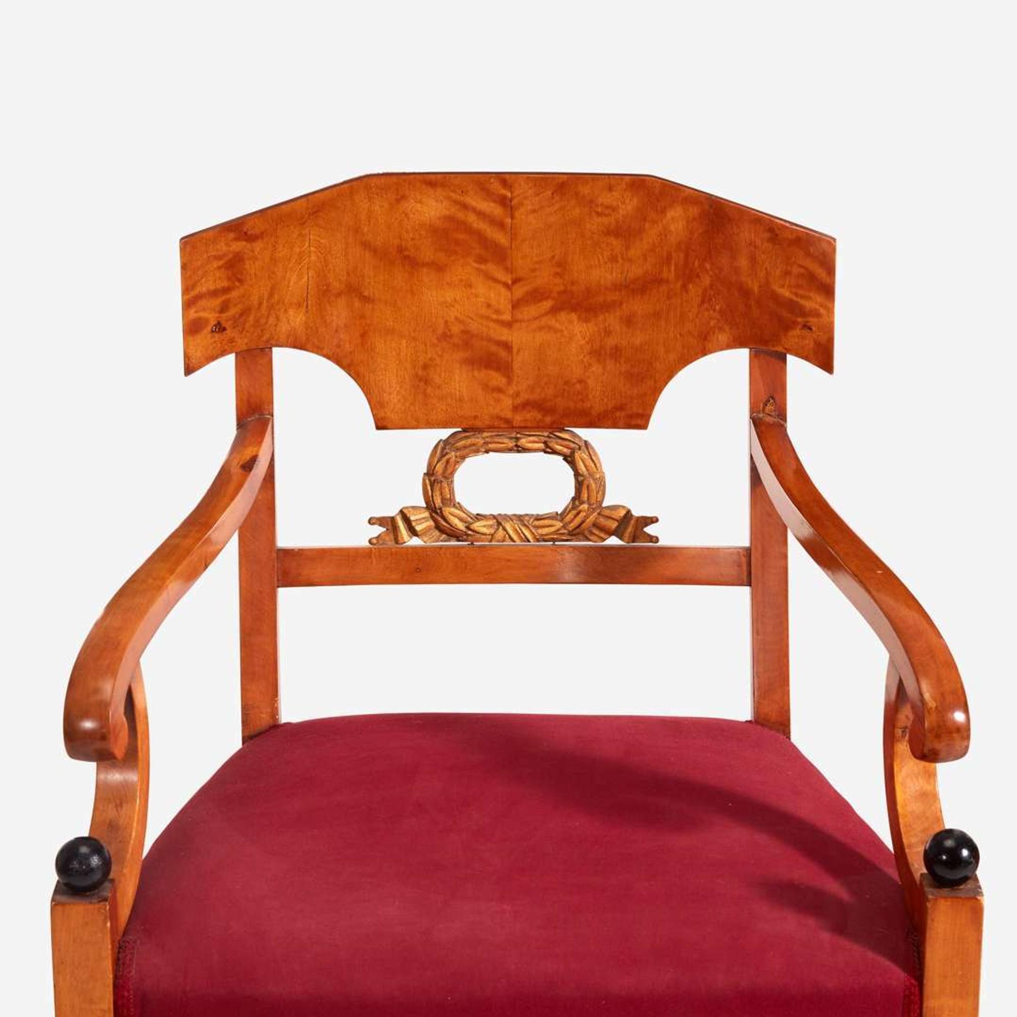 A Pair of Swedish Neoclassical Birchwood Ebonized and Parcel Gilt Armchairs circa 1820