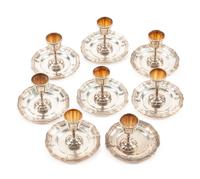A Set of Eight Mexican Silver Cordials and Eight Small Plates