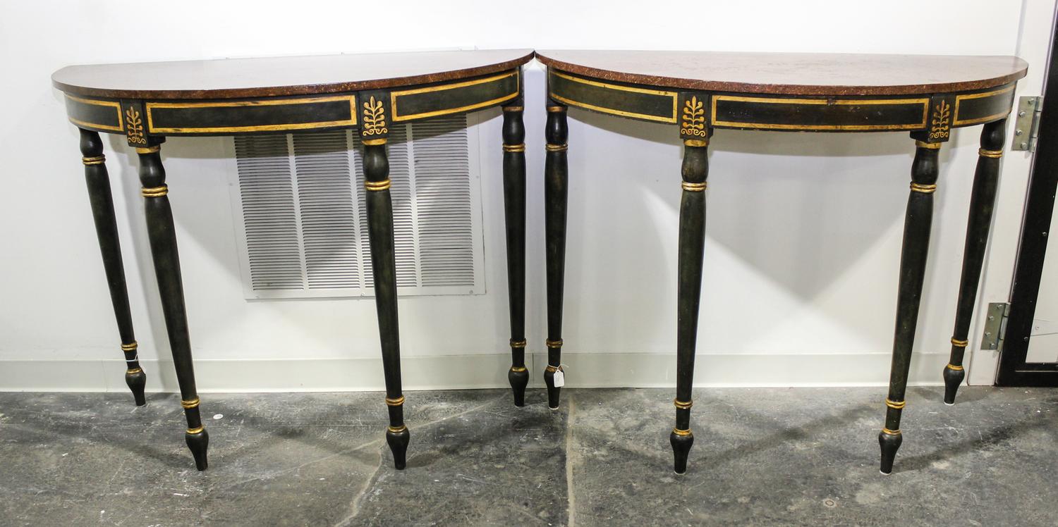A Pair of Italian Style Console Tables Height 36 3/4 inches.