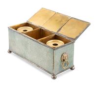 A Regency Silvered Metal and Shagreen Inkwell