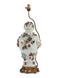 A Meissen Porcelain Schneeballen Covered Vase Mounted as a Lamp