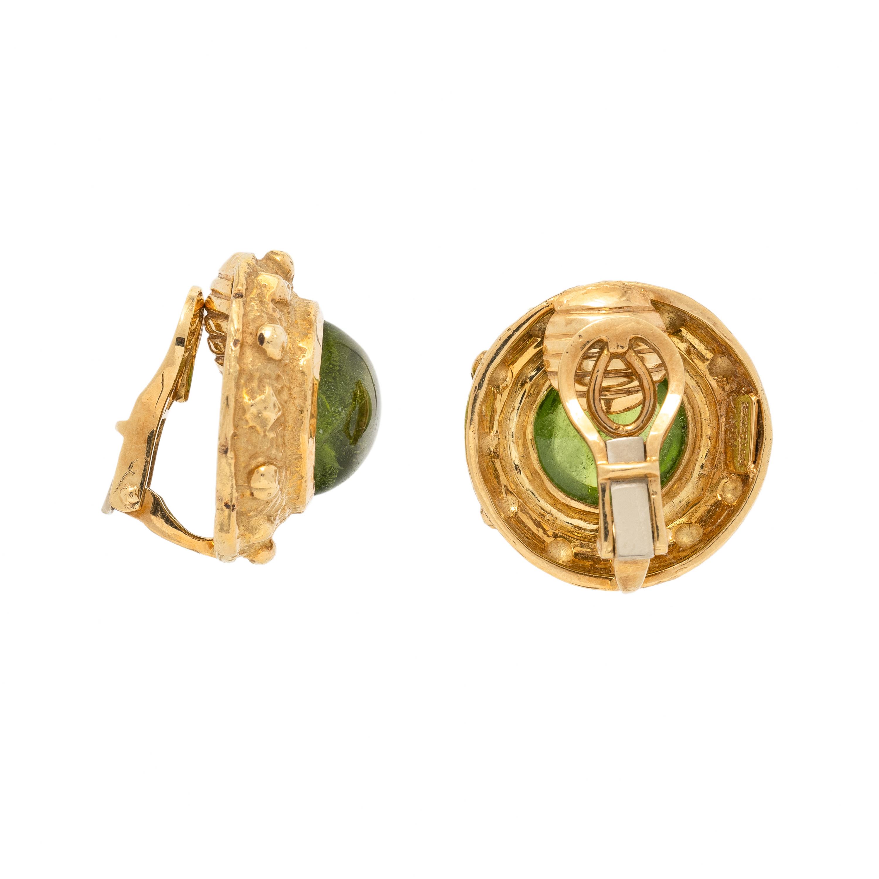 Katy Briscoe, Peridot and Yellow Gold Earrings