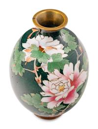 Five Japanese Green Ground Cloisonné Enamel and Embossed Foil 'Ginbari' Vases