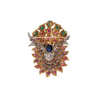 SAPPHIRE, RUBY, EMERALD AND DIAMOND PENDANT/BROOCH
