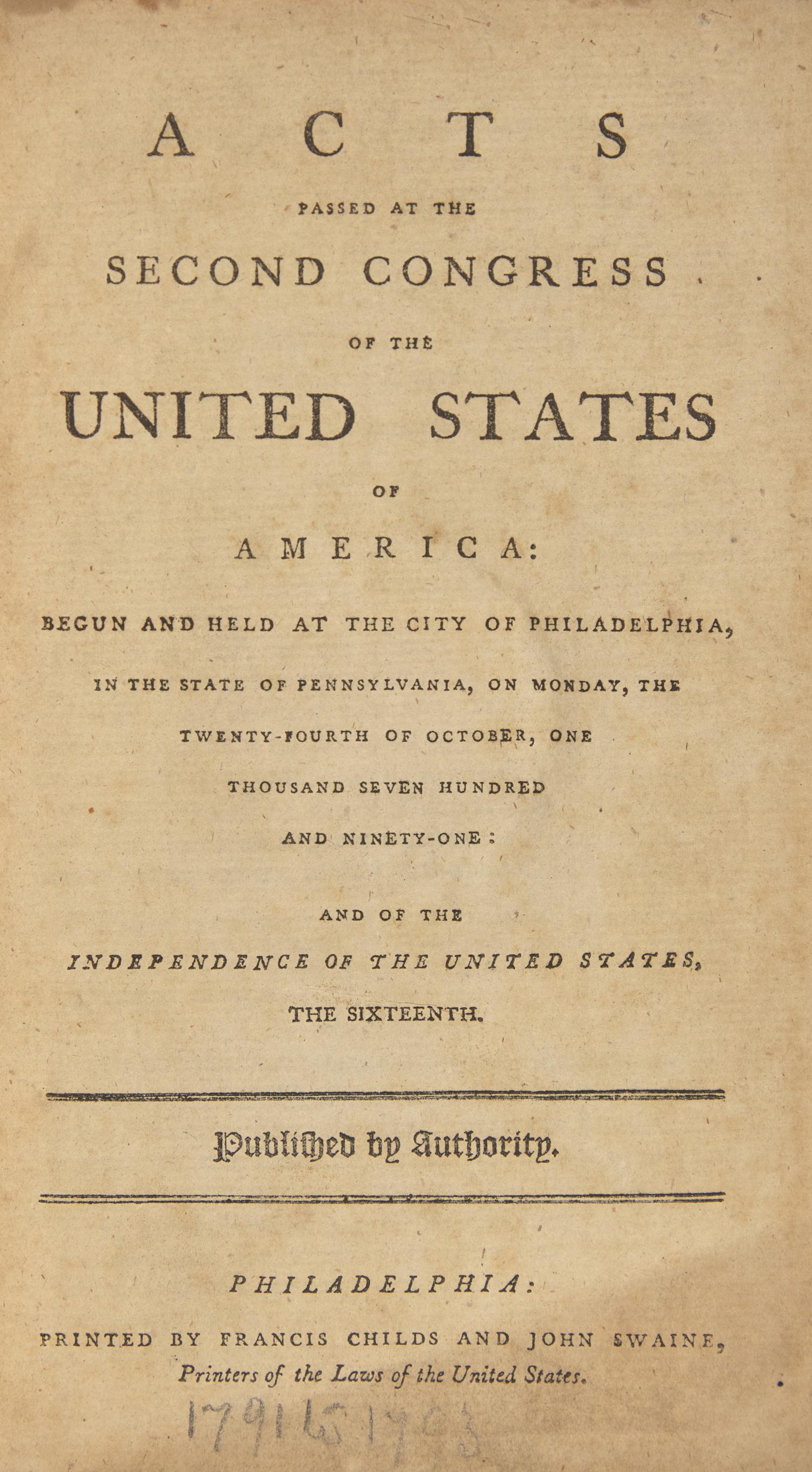 [Bill of Rights] An Early Printing of the Bill of Rights in Acts Passed at the Second Congress of the United States of America
