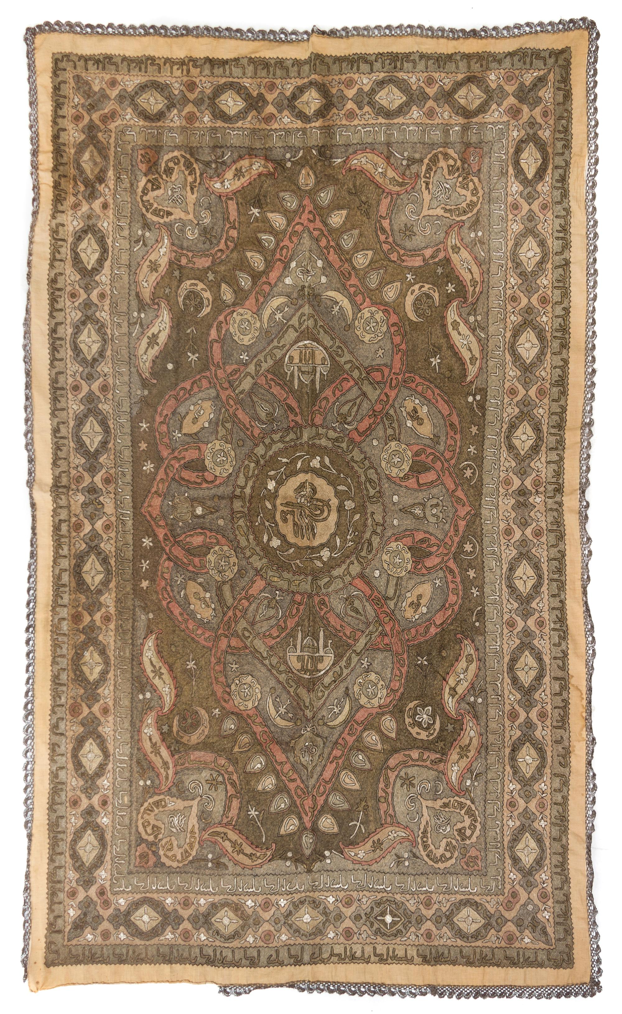 A Large Ottoman Metallic Thread Embroidered Panel 94 x 62 inches. — 19TH CENTURY