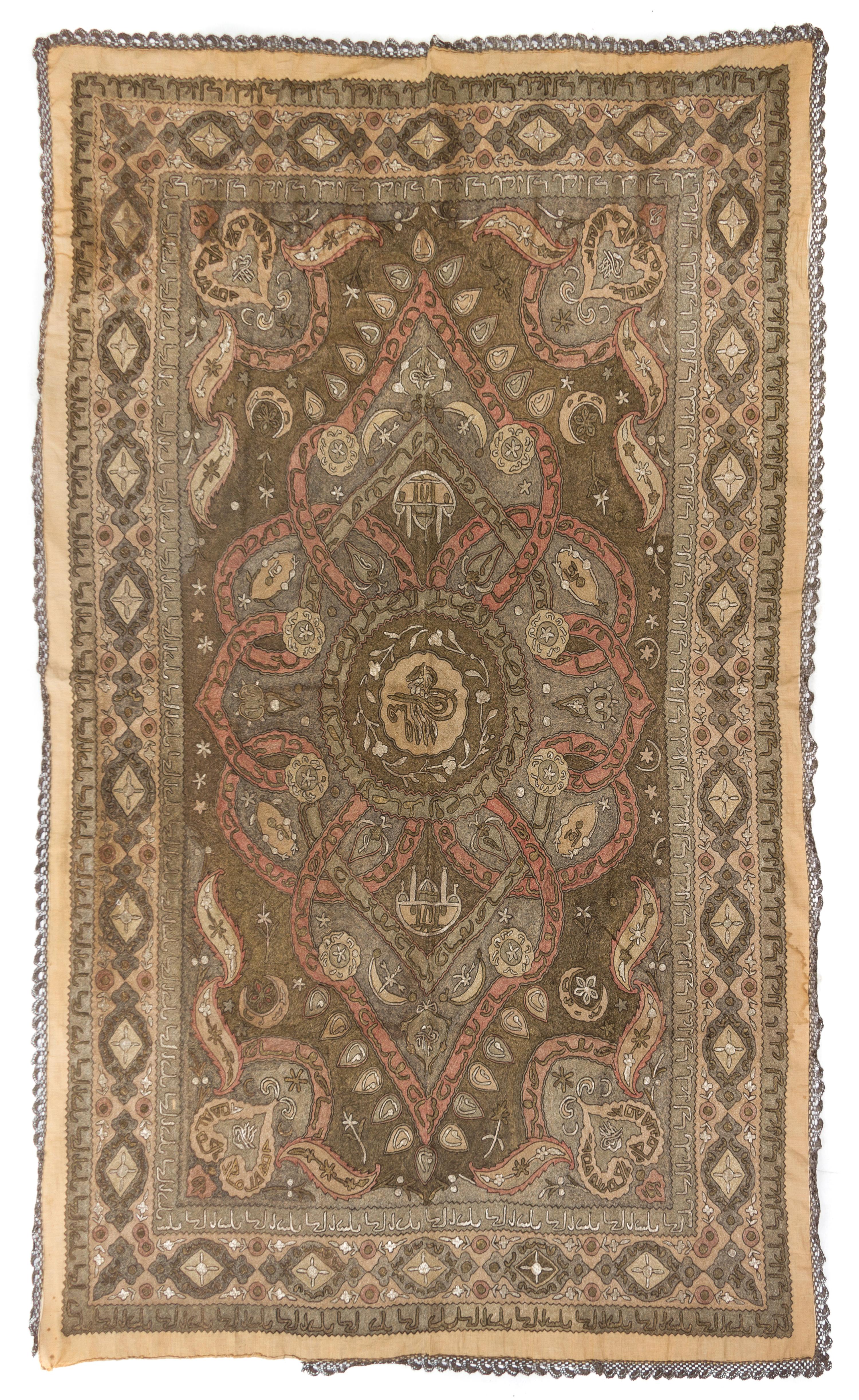 A Large Ottoman Metallic Thread Embroidered Panel 94 x 62 inches. — 19TH CENTURY