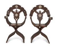A Pair of Syrian Walnut Folding Armchairs