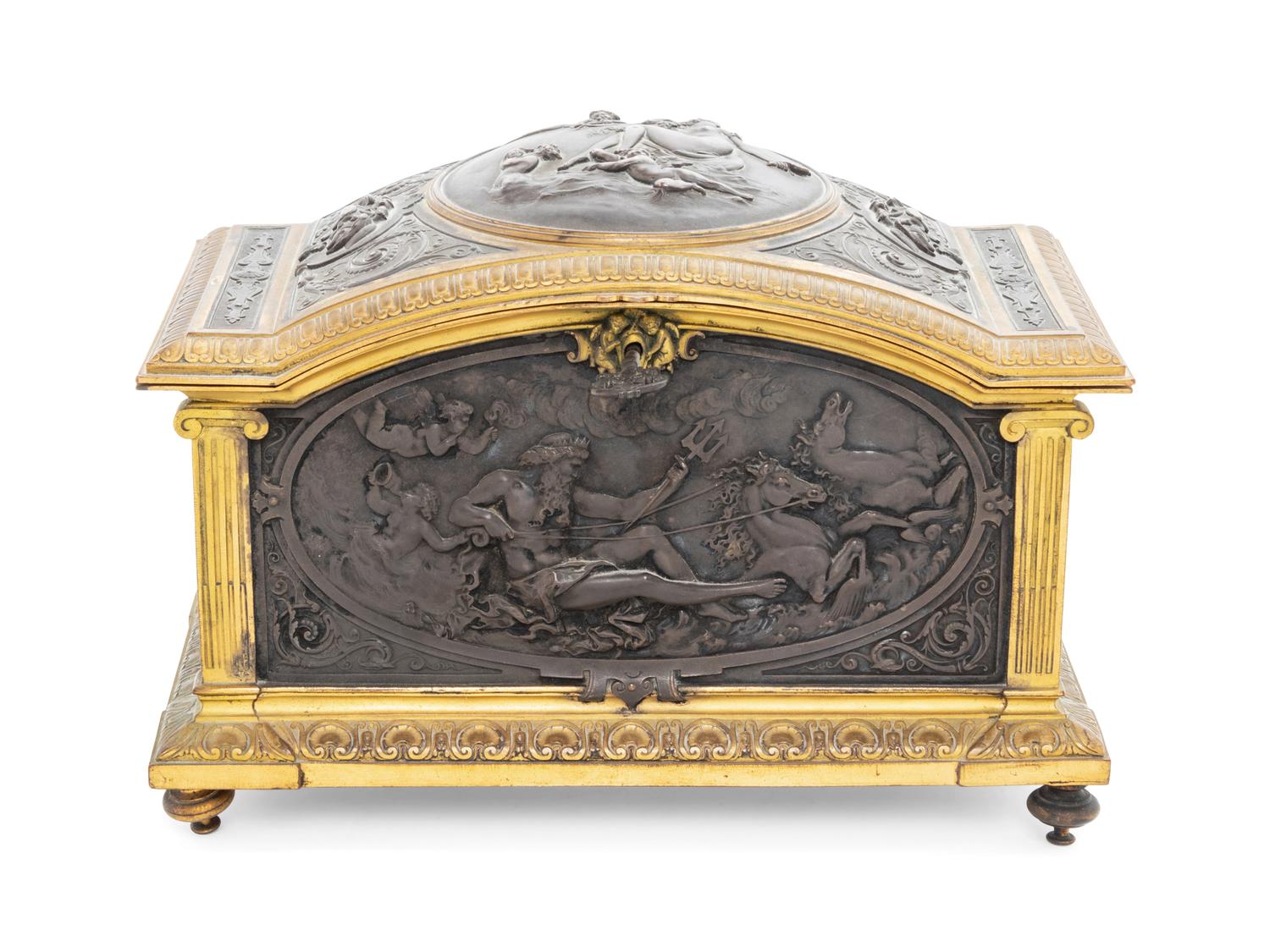 A French Gilt and Patinated Bronze Jewelry Casket