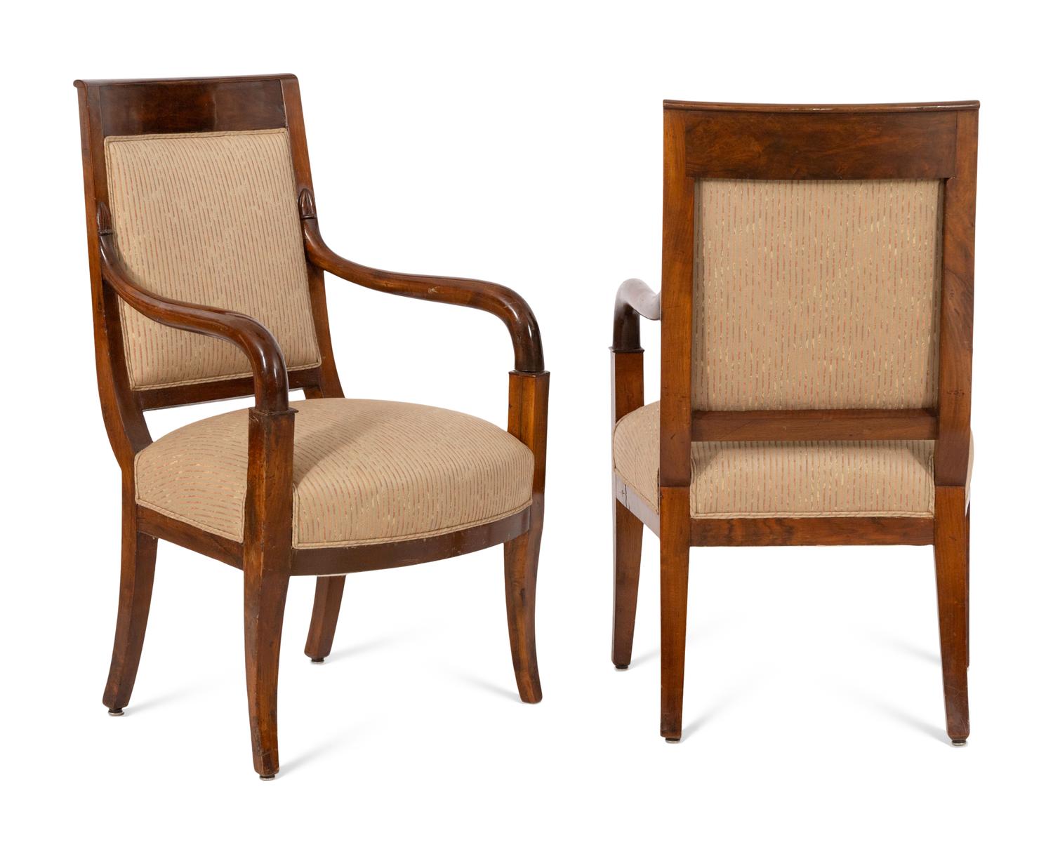A Group of Six Empire Mahogany Arm Chairs